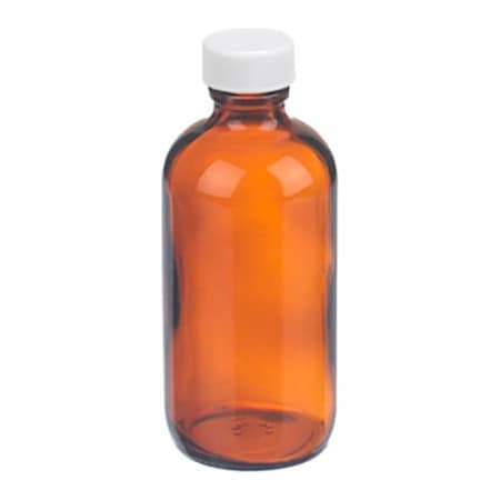 Cp Lab Safety. Wheaton 4 oz Amber Glass Boston Round Bottles, PTFE Liner, Case of 24 W216844